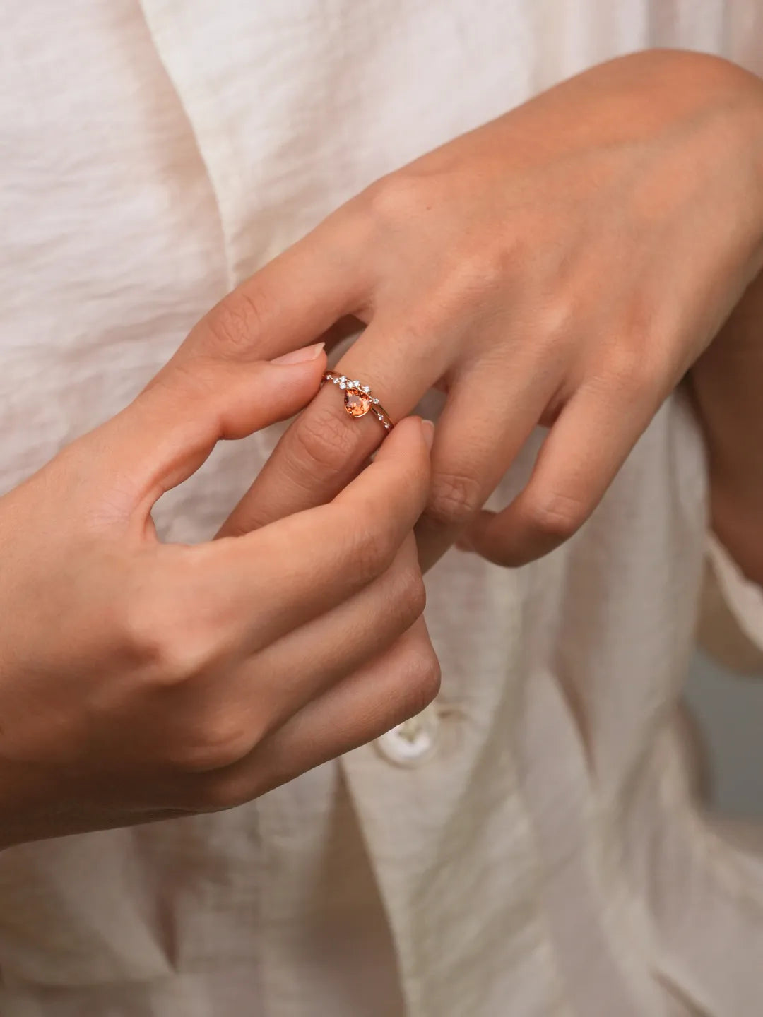 14k solid gold drop spessartine garnet diamond ring by PETRALO