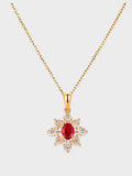 Snow flake ruby diamond pendant necklace in 14k or 18k solid gold