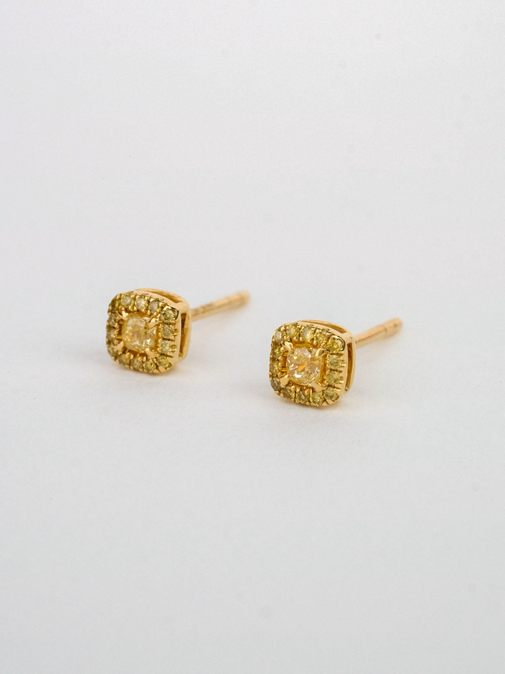 Square Yellow Diamond Stud Earrings