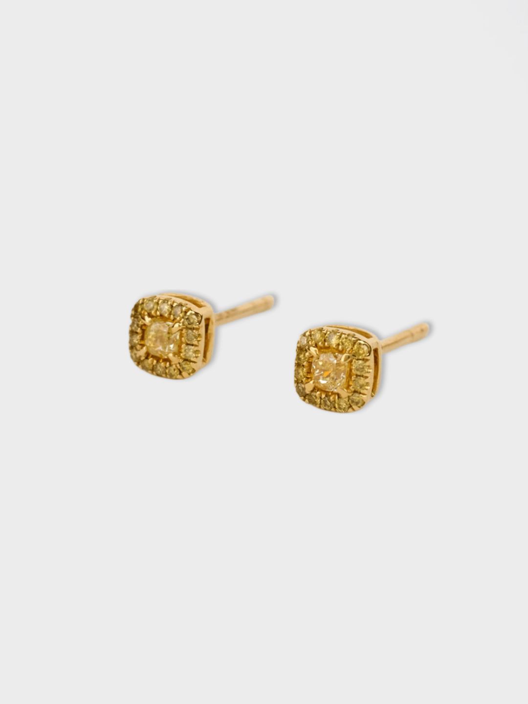 Square Yellow Diamond Stud Earrings