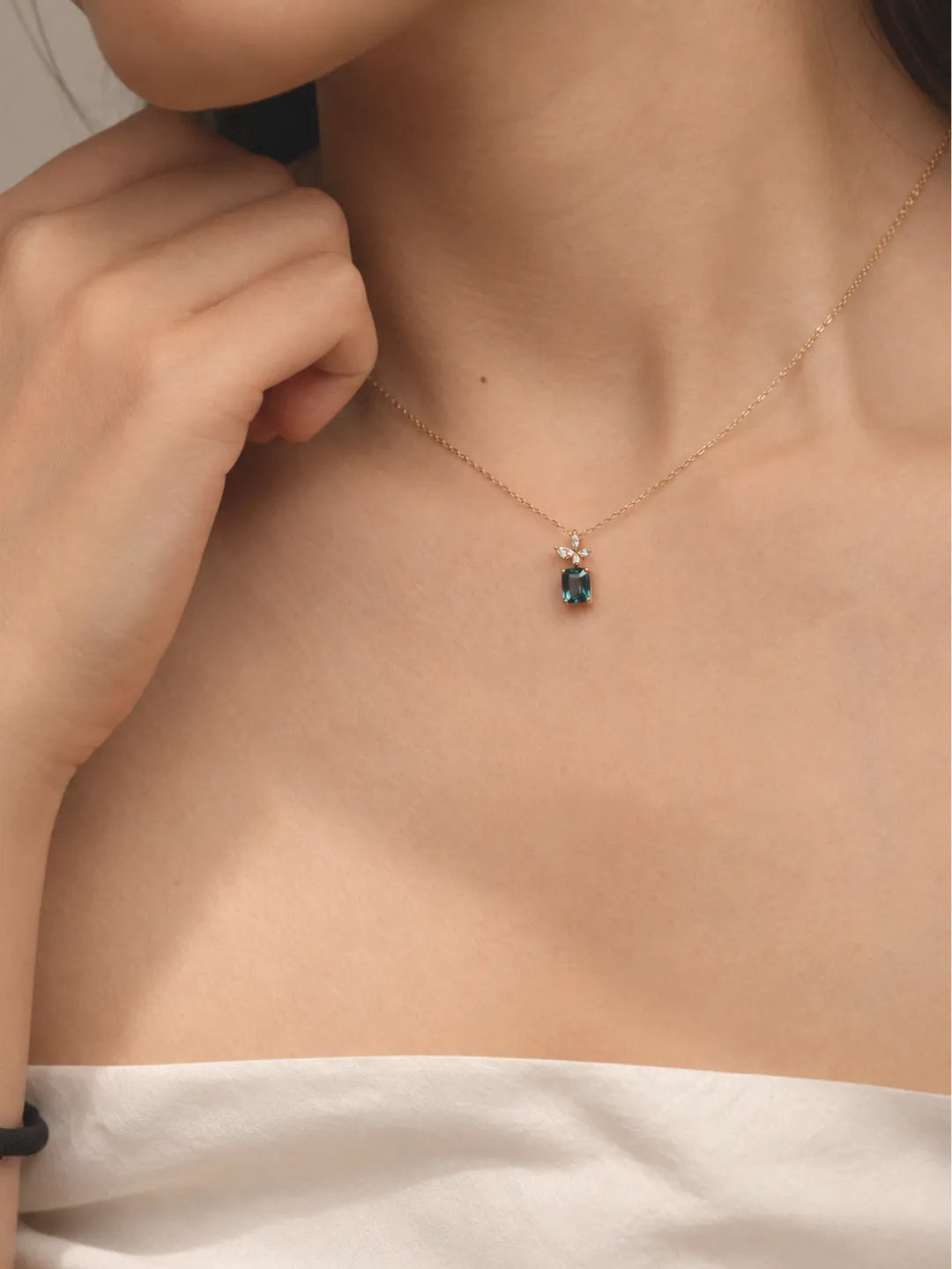 Teal Sapphire Butterfly Diamond Necklace