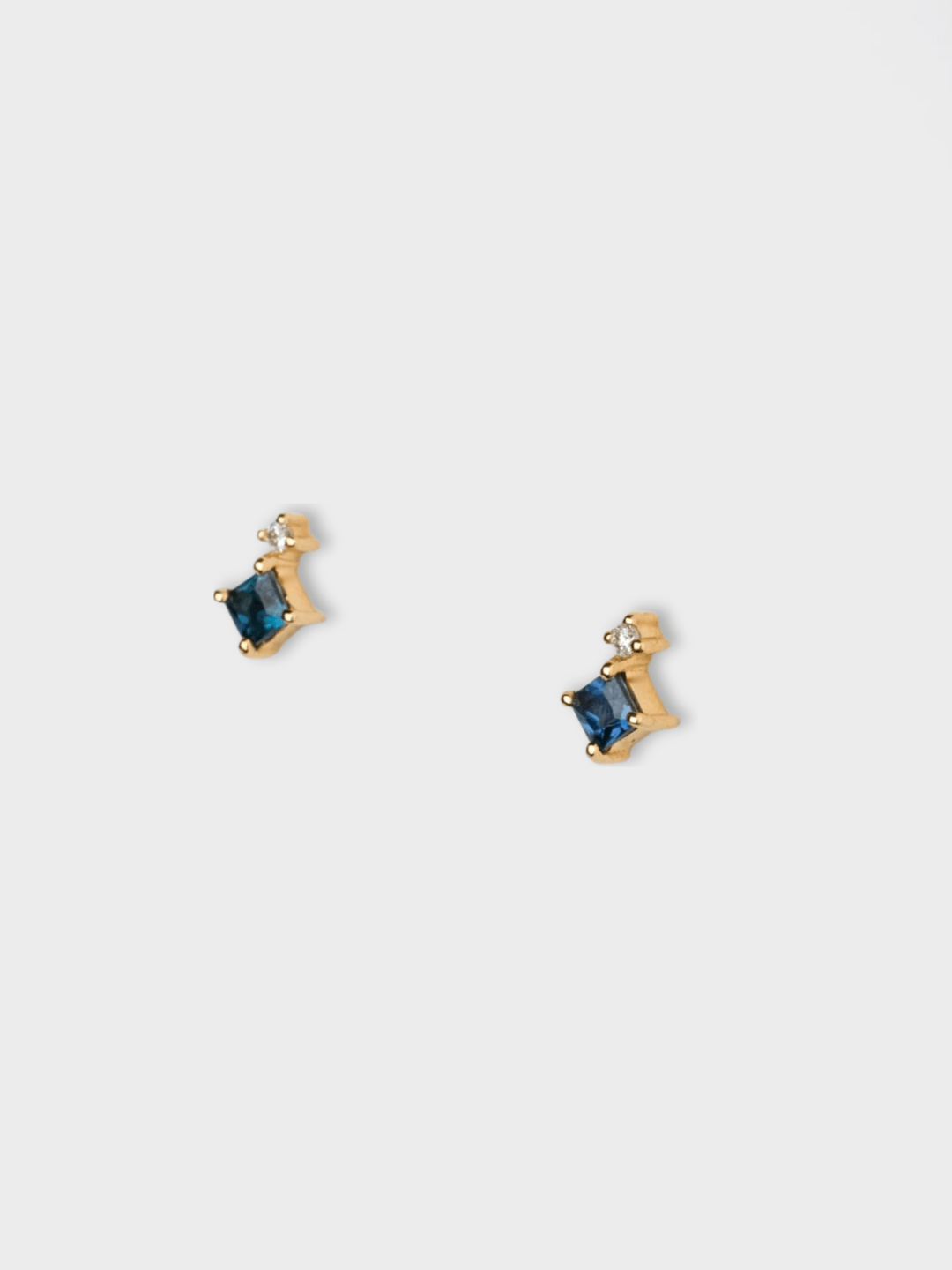 Tiny Square Sapphire Diamond Stud Earrings