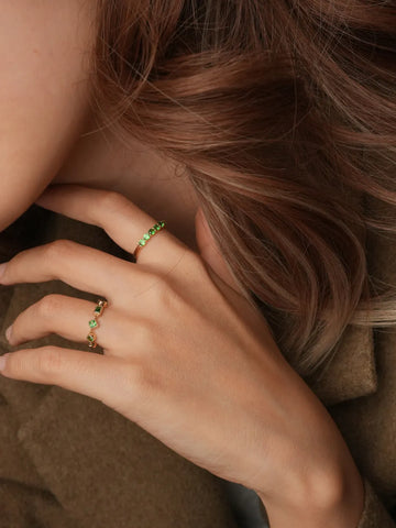 Tsavorite Garnet Multi-stone Chain Ring in 14k or 18k solid gold