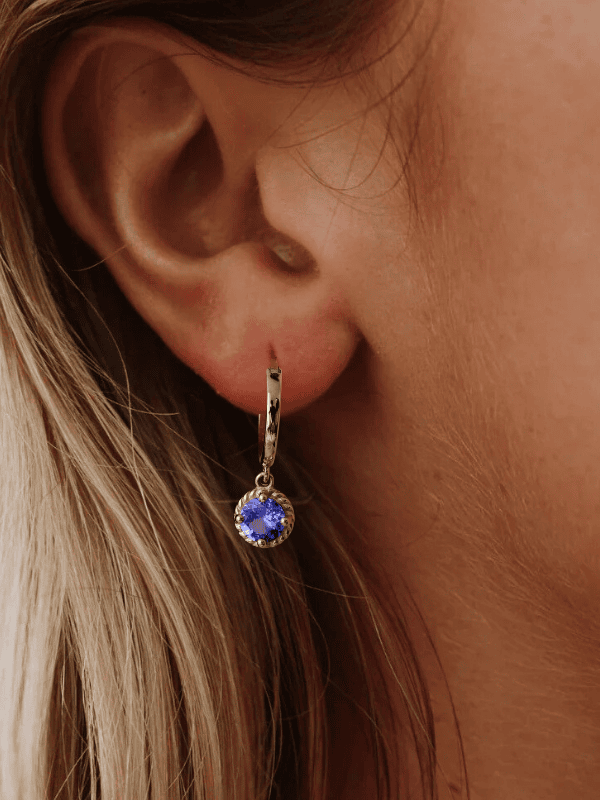 Wheat Base Tanzanite Hoop Earrings