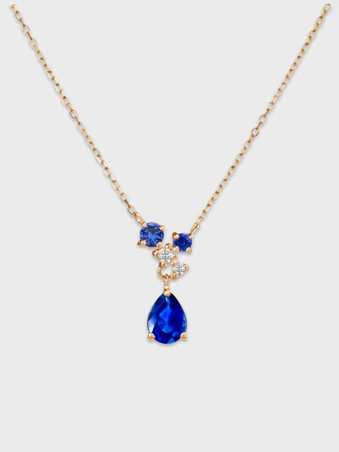 drop sapphire diamond necklace in 14k or 18k solid gold