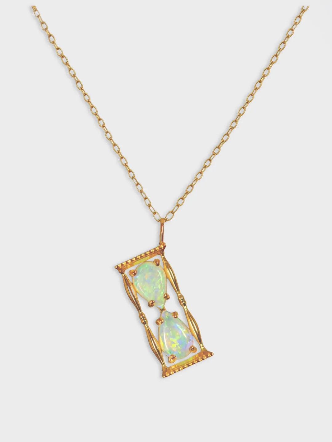 14k solid gold hourglass opal neckalce by PETRALO
