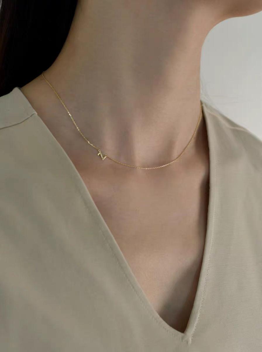 Letter Solid Gold Clavicle Necklace