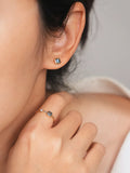 Mira Square Teal Sapphire Bezel Stud Earrings styled with coordinating PETRALO jewelry