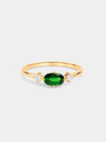 14k solid gold oval tsavorite diamond Three-stone ring by PETRALO