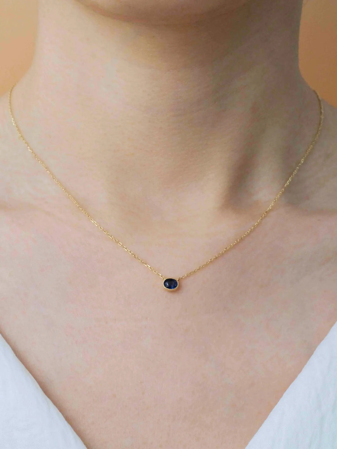 petralo_Bezel Set Oval Sapphire Necklace in 14k or 18k solid gold