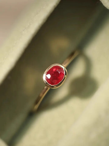 petralo Bezel Set Oval Ruby Ring in 18k solid gold