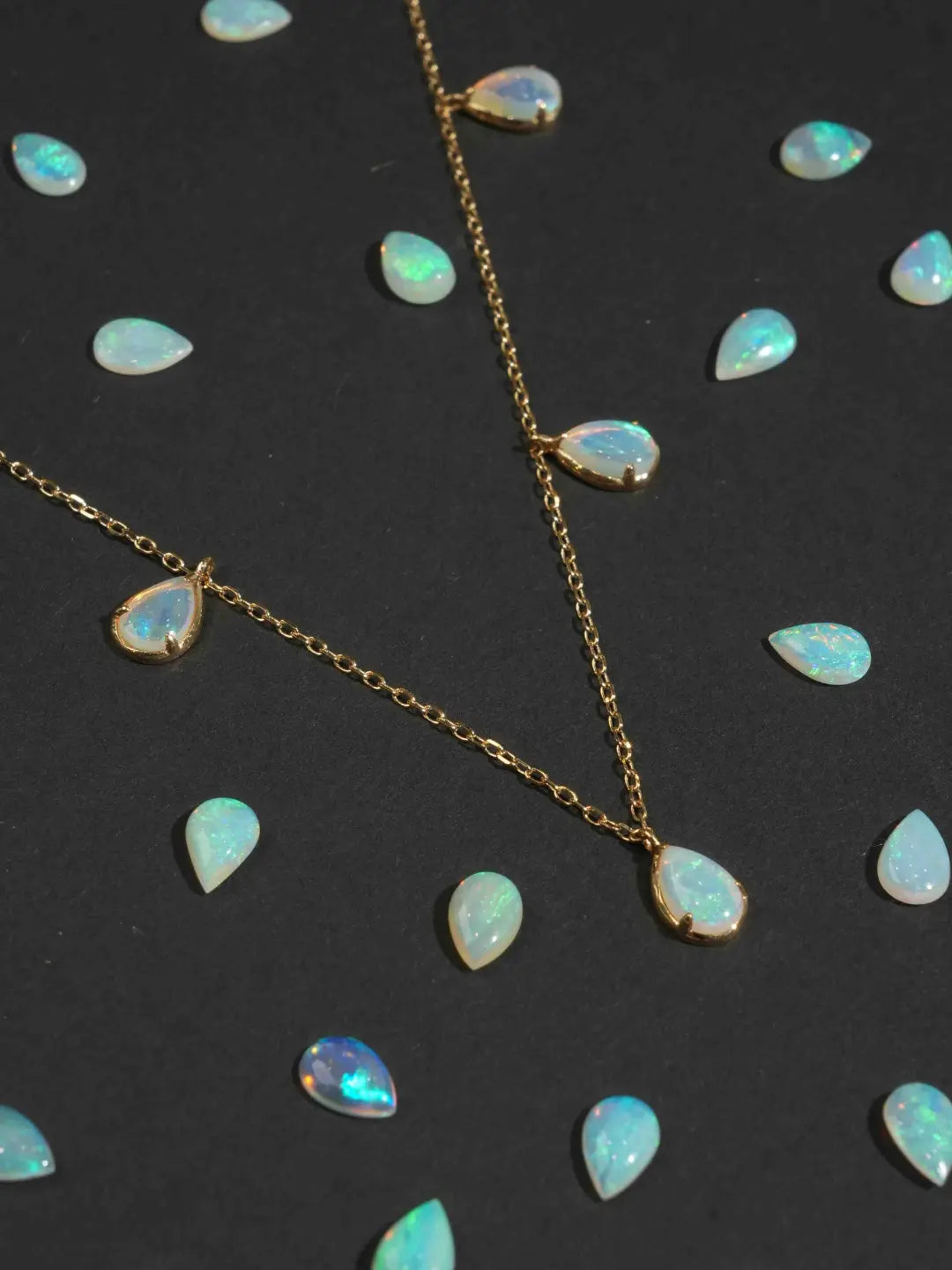 Drop Opal Station Necklace | 14k/18k Solid Gold Drop Opal Station Necklace | 14k/18k Solid Gold