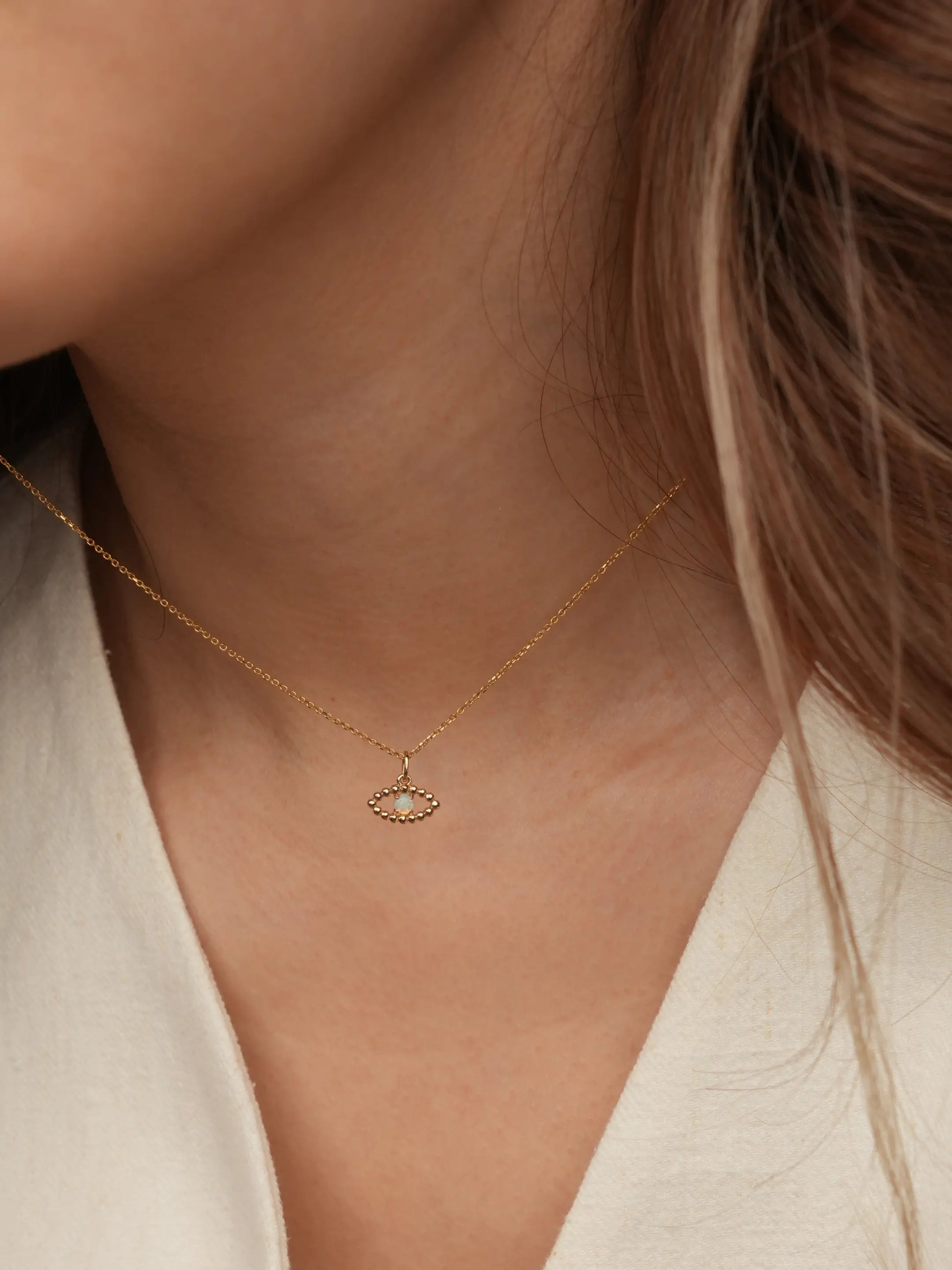 Evil Eye Opal Necklace/Pendant in 14k or 18k solid gold