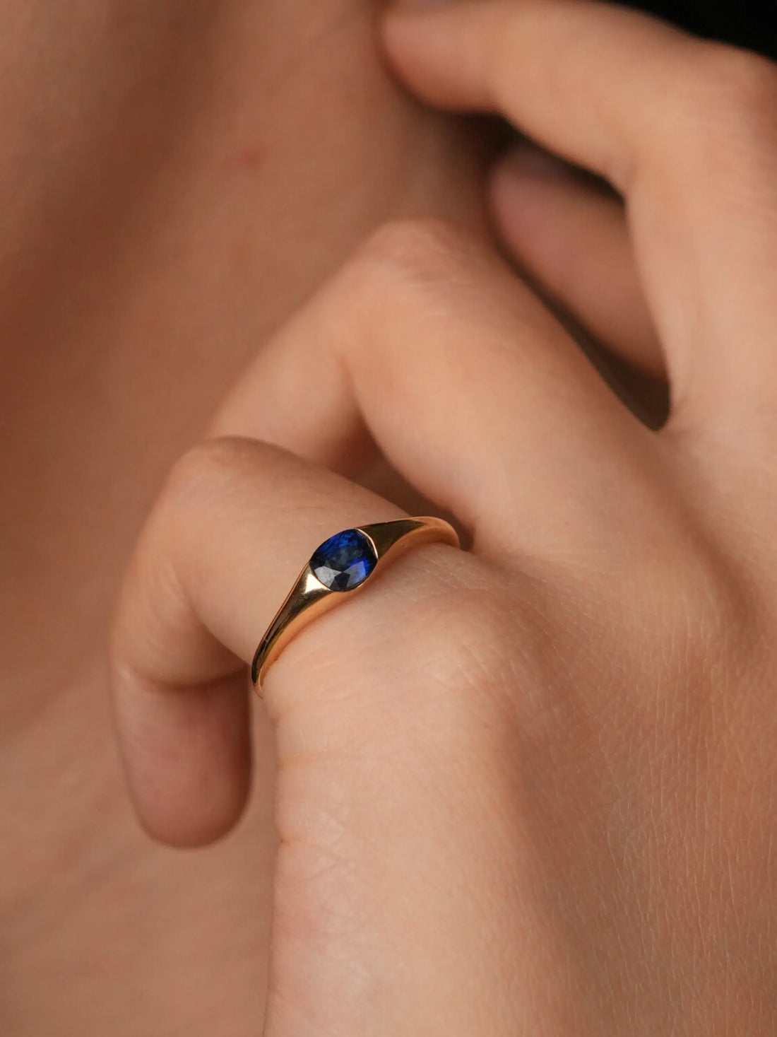 Oval Sapphire Solitaire Signet Ring in 14k or 18k solid gold