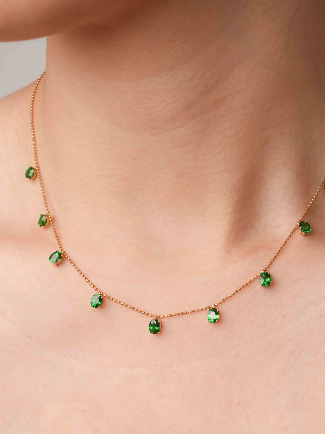 Oval Tsavorite Garnet Station Necklace