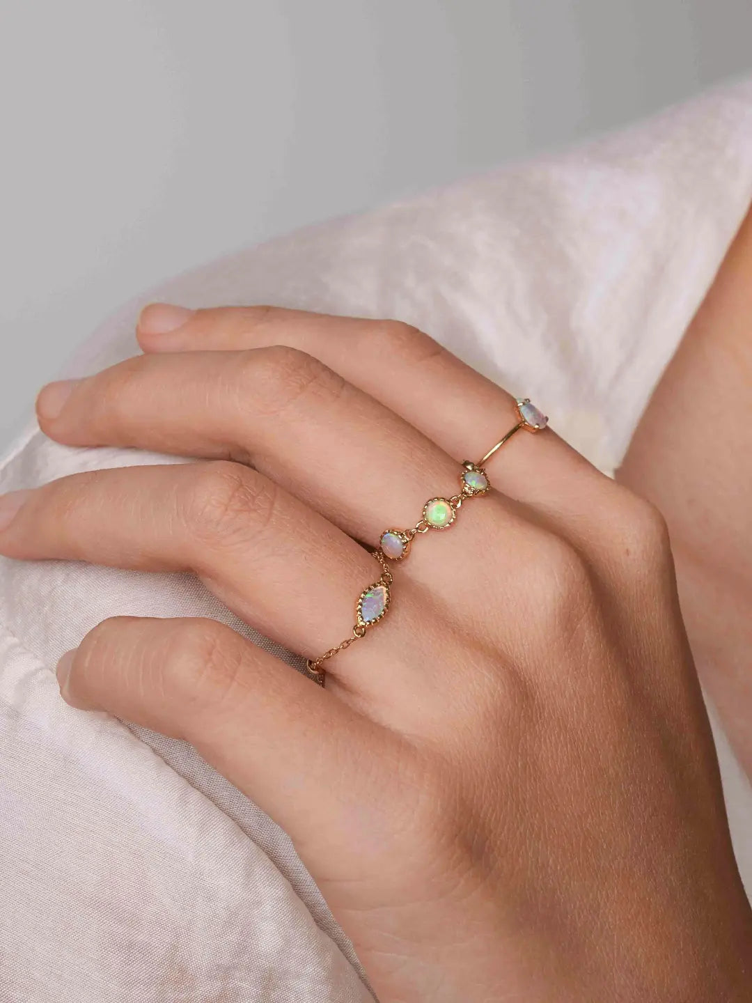 Multi-stone Opal Chain Ring 14k/18k solid gold