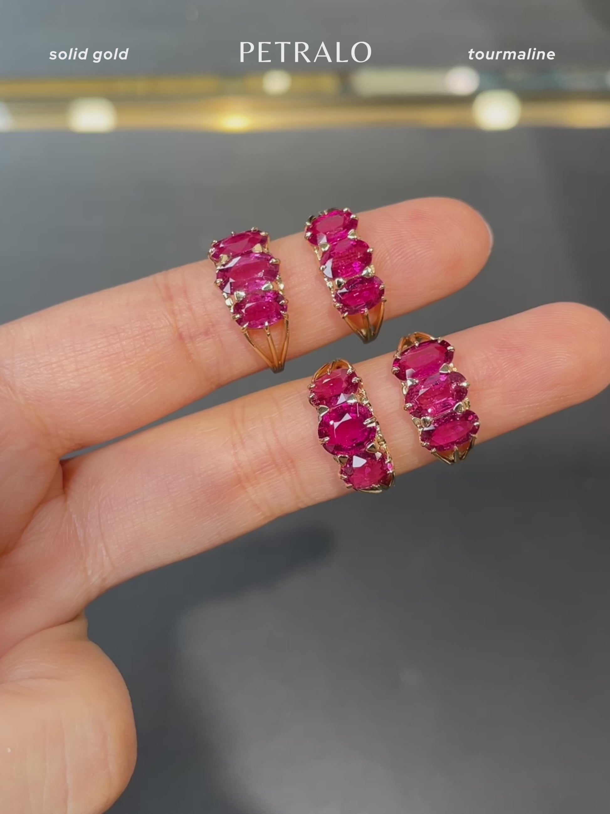 18k solid gold Rubellite Tourmaline Trilogy Ring by PETRALO

