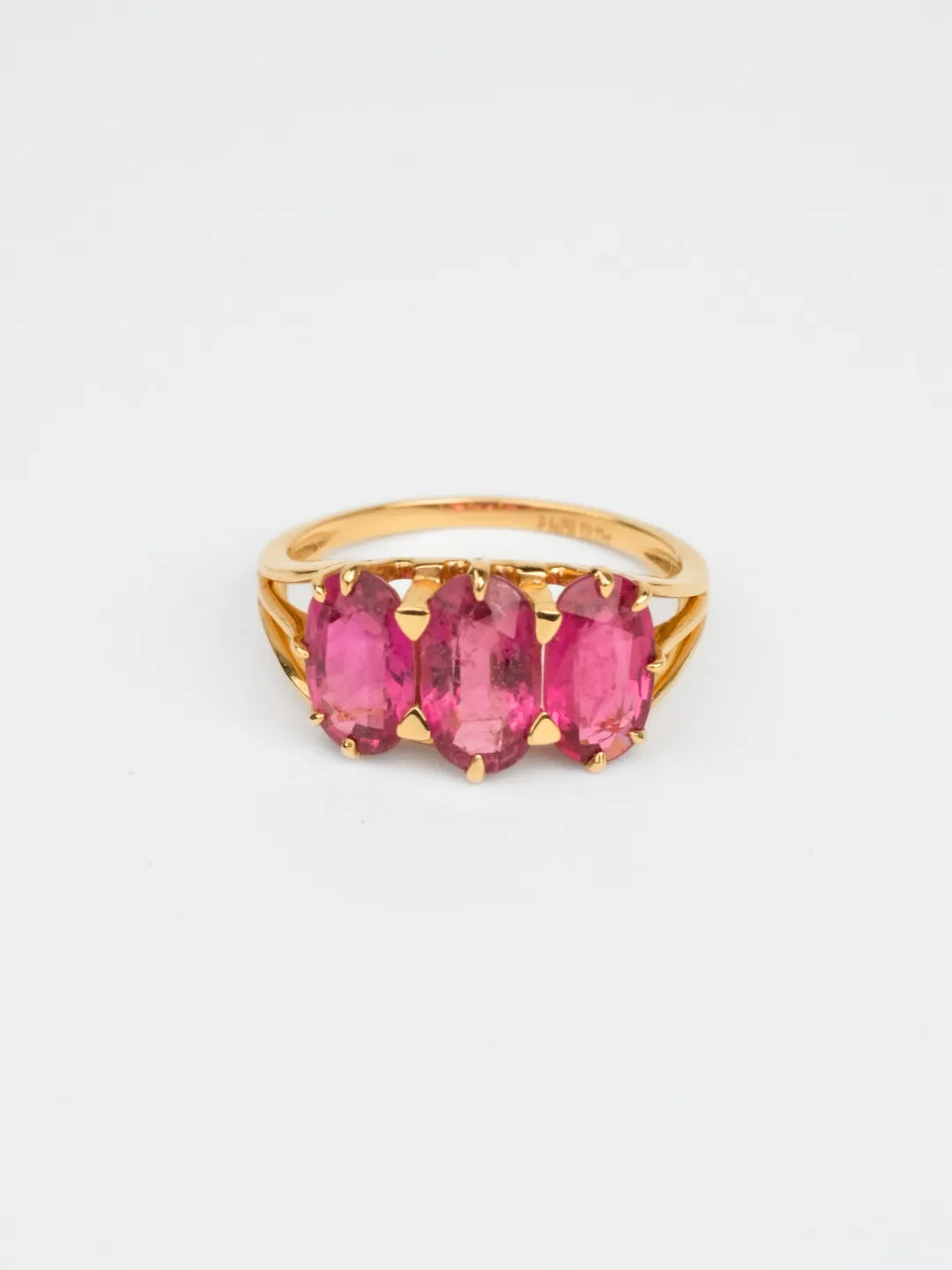 18k solid gold rubellite three stone ring by PETRALO